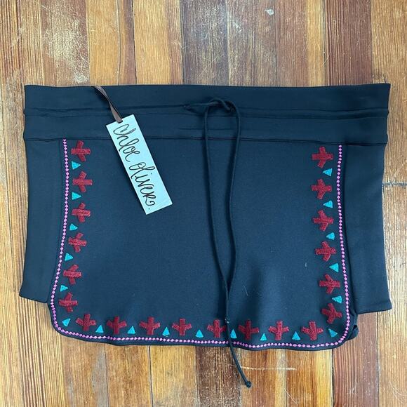 Chloe Oliver Embroidered Mini Skirt with Drawstring, Black, Neoprene, Sz Small - Picture 6 of 8